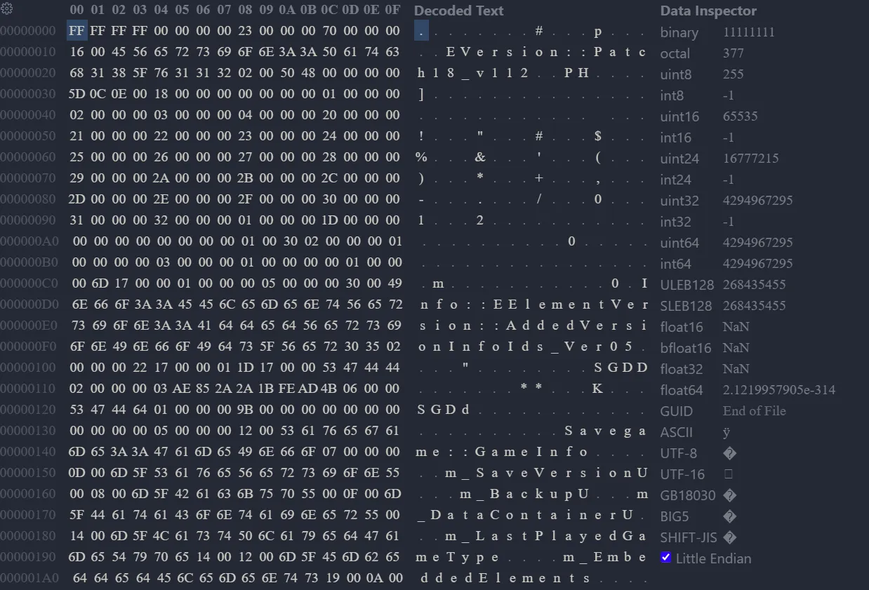 Hex Editor Example of
SaveFile