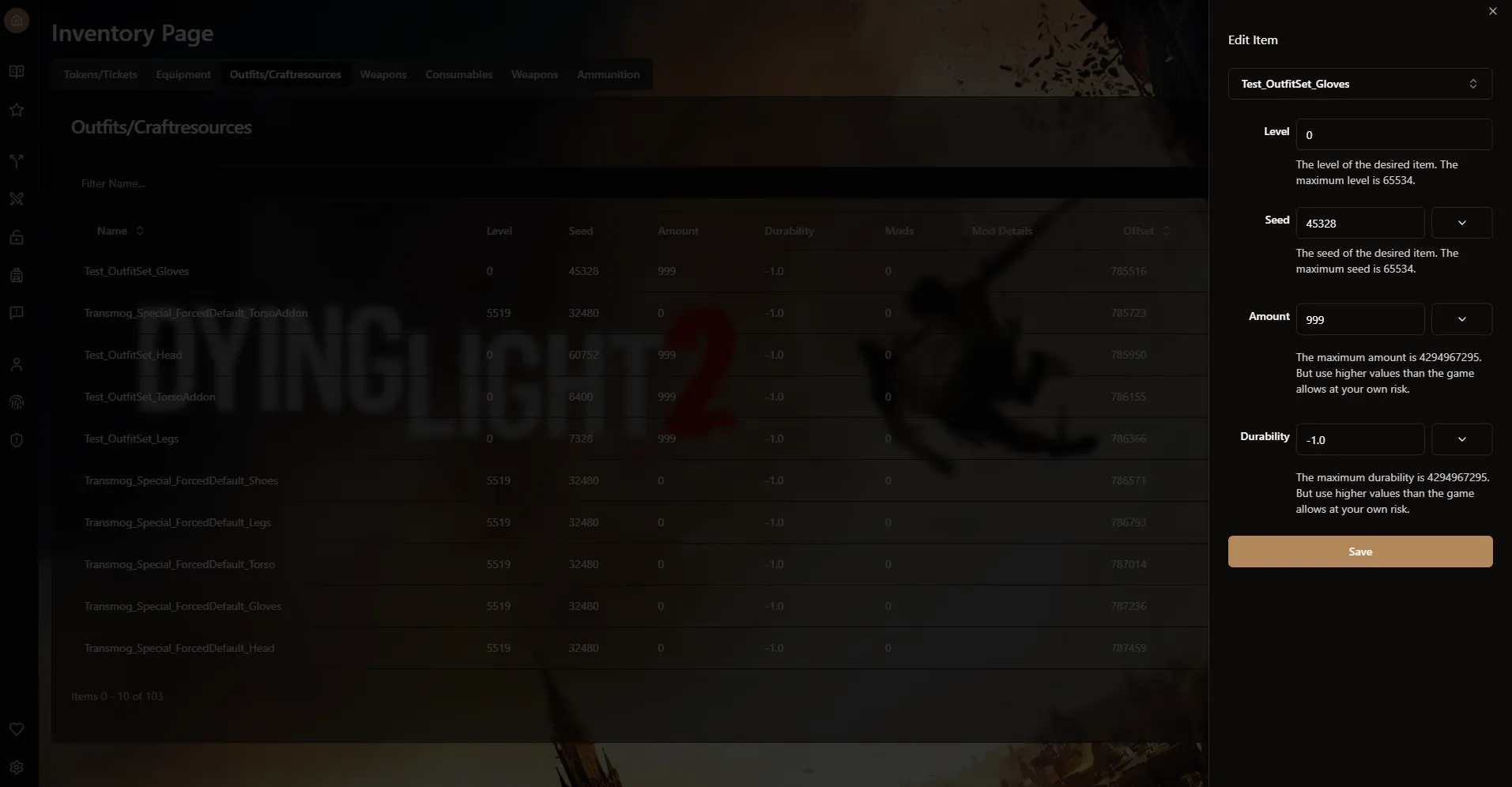 Selecting an inventory item